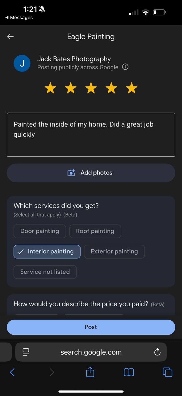 Direct to Google review