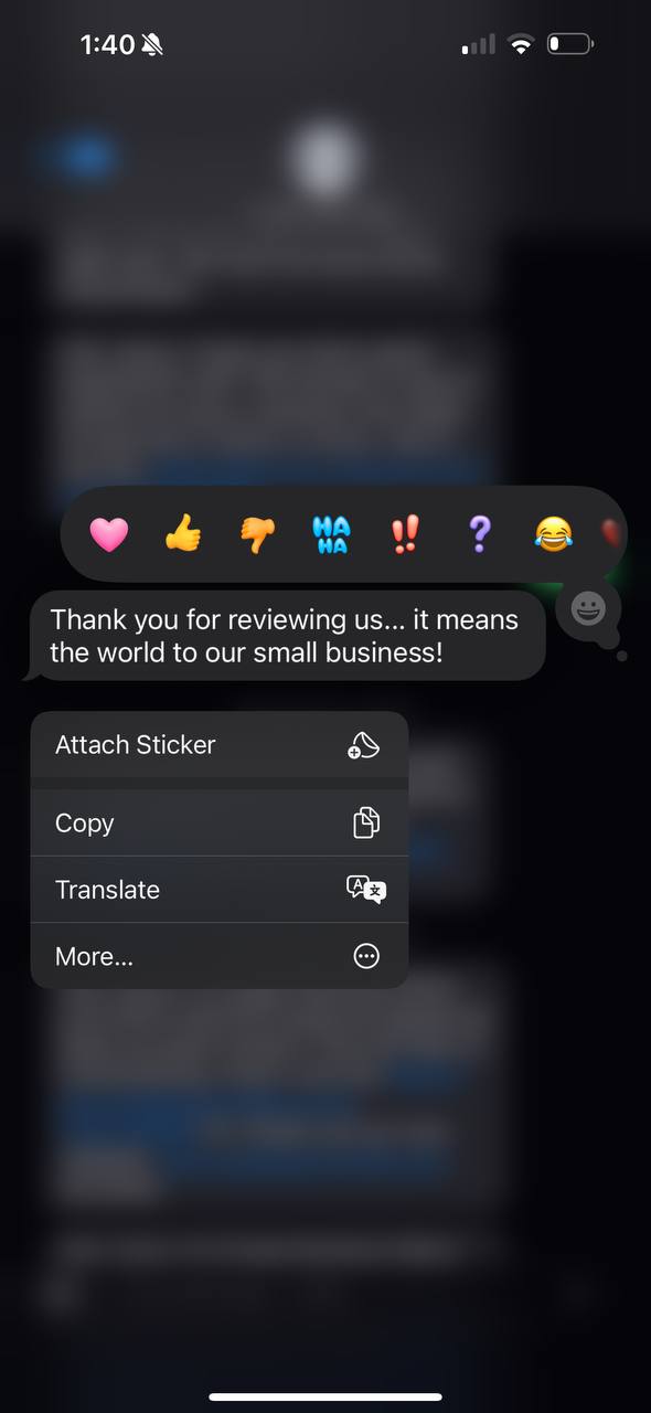 Auto thank-you text message