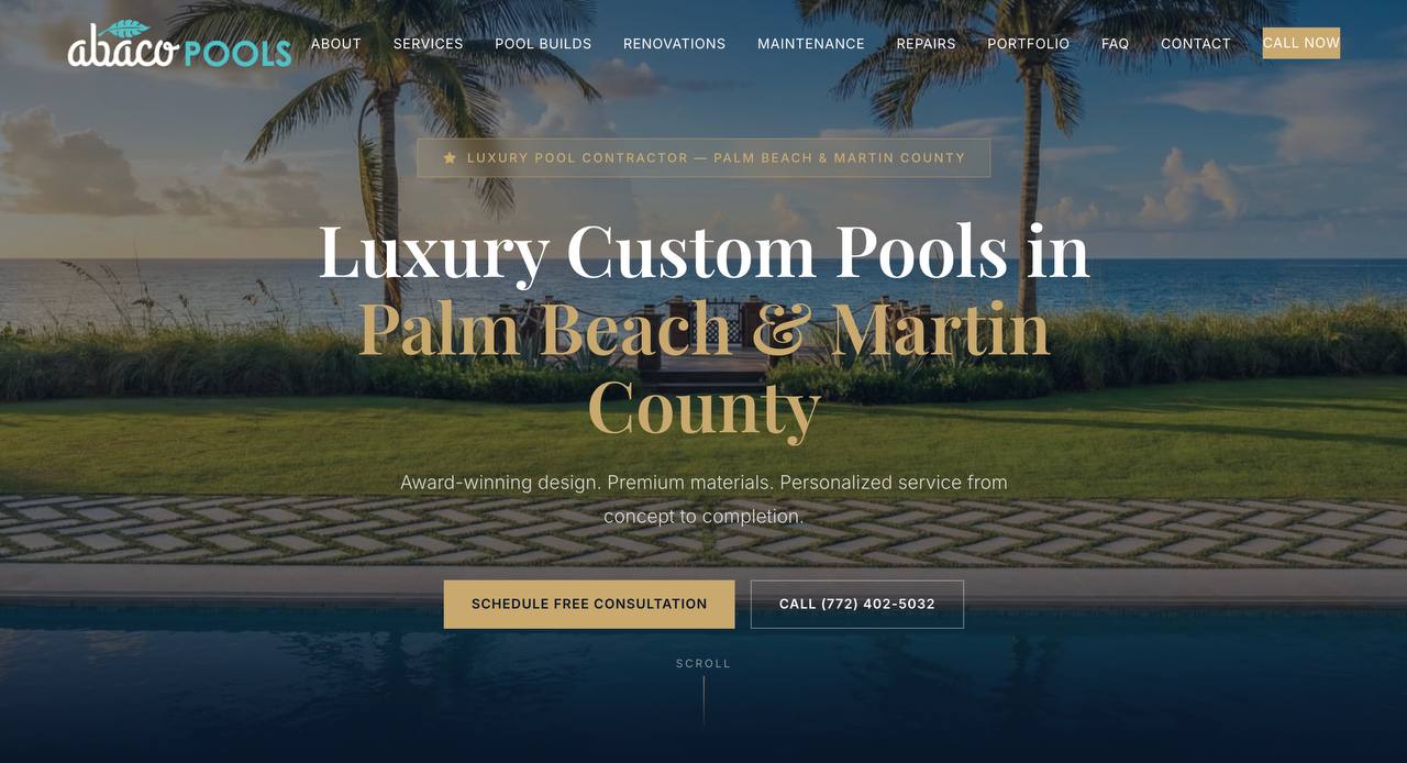 Abaco Pools - Custom coded by Web Groove